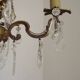 French Antique Art Nouveau 4 Light 3 Side Brass Crystal Cage Chandelier