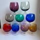 Set of 9 glasses with colored feet in blown glass 50s