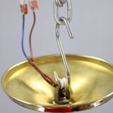 1930s Art Deco brass chandelier with textured glass globes, Czechoslovakia