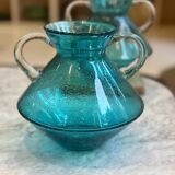 Pair of seventies blown glass vases - turquoise blue
