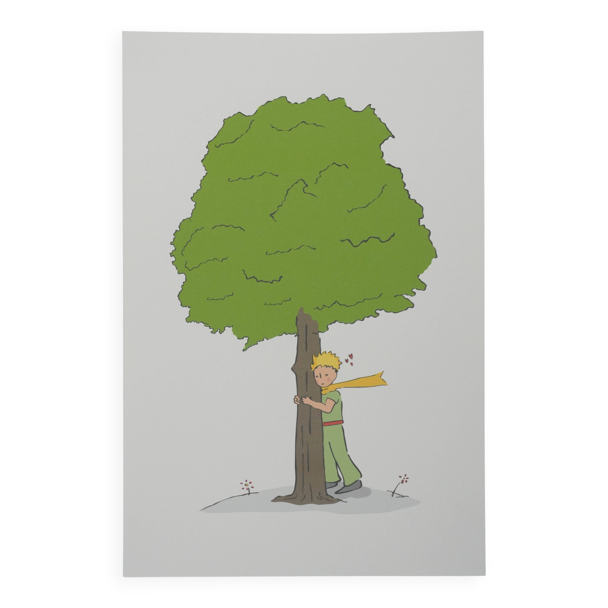 Antoine de Saint-Exupéry: Ecology, The Little Prince watches over the trees, lithograph