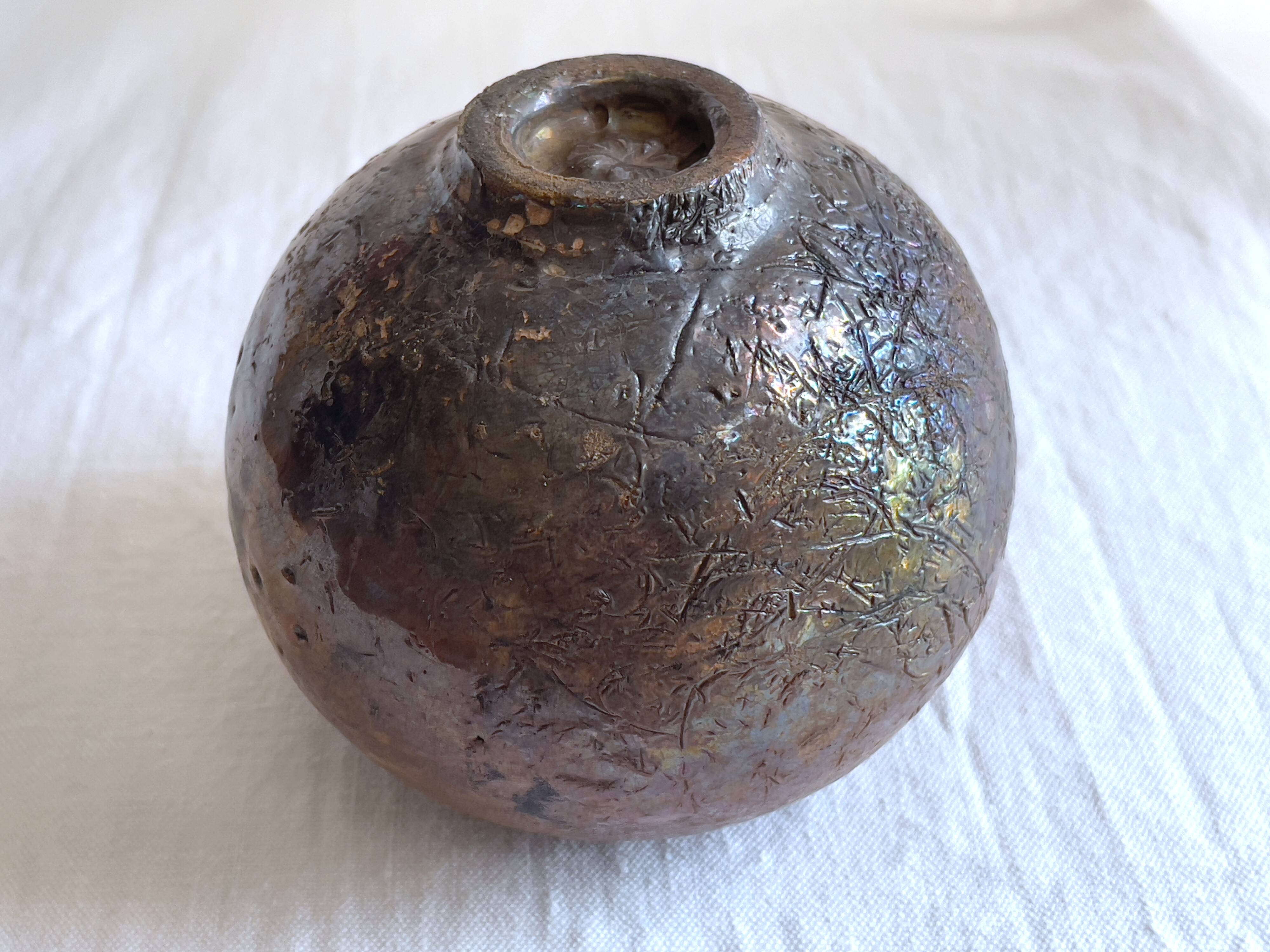 Boulle vase in cracked stoneware by GBG, Gisèle Buthod-Garçon 1984