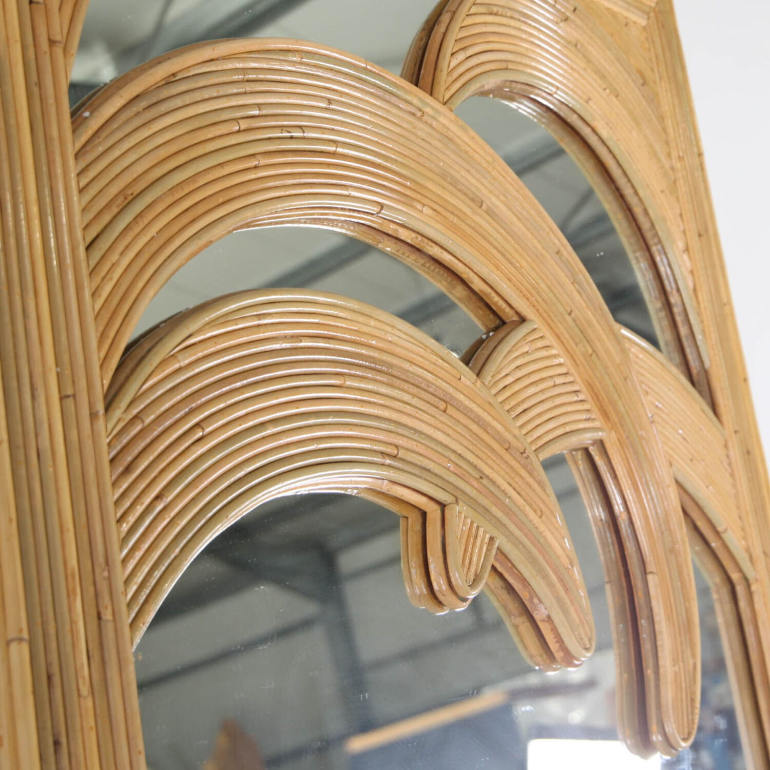 Large "palm" mirror in rattan