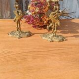 Bronze candlesticks, heron, Orientalist Art Deco