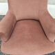 Antique crapaud chair in brown velvet – turned legs and brass rings.