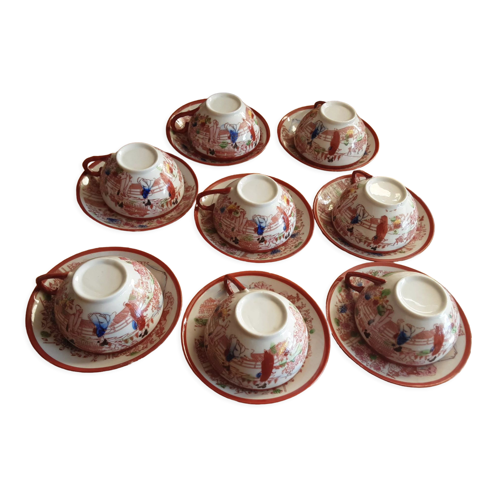 8 cups and under cups asian porcelain geisha