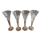 4 champagne flutes in crystal engraved Marguerite