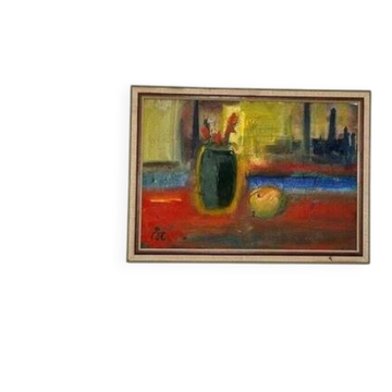 Swedish oil on canvas “still life” by åke carlsson, vintage & framed