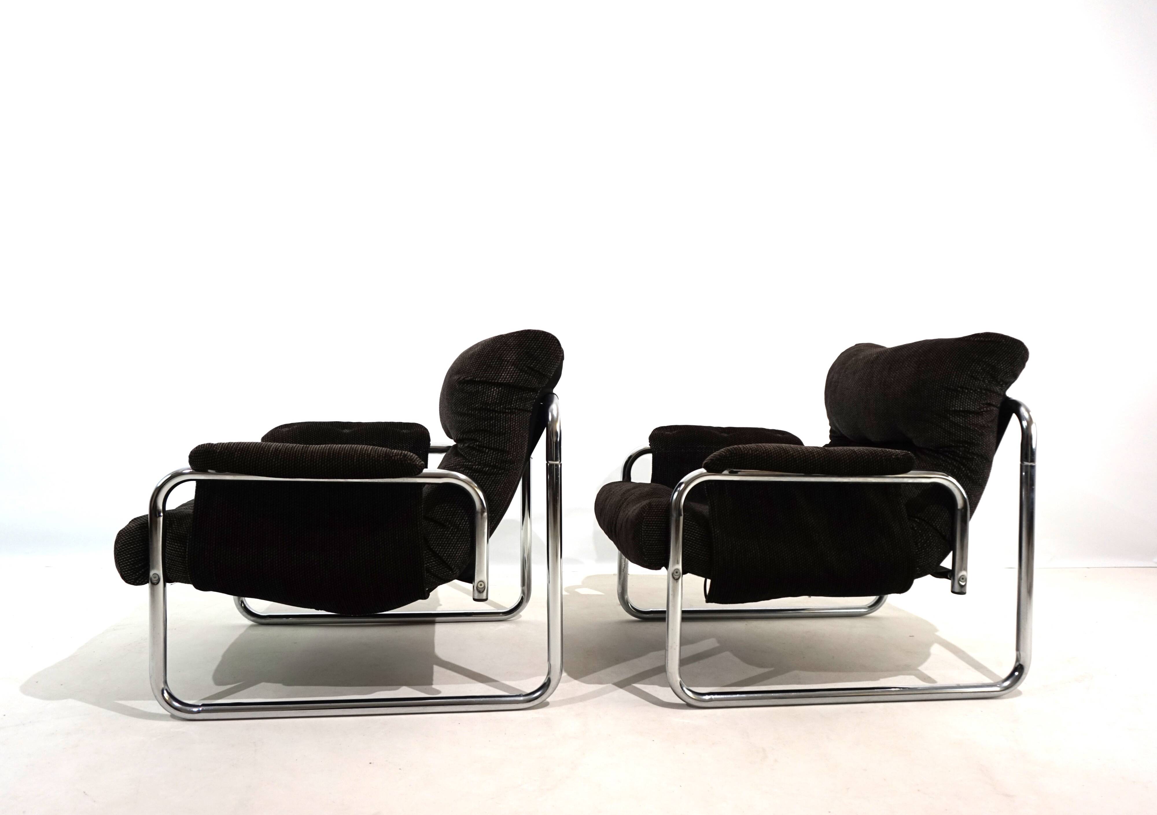 Lot de 2 fauteuils lounge cantilever chromés Herlag par Johan Bertil Häggström