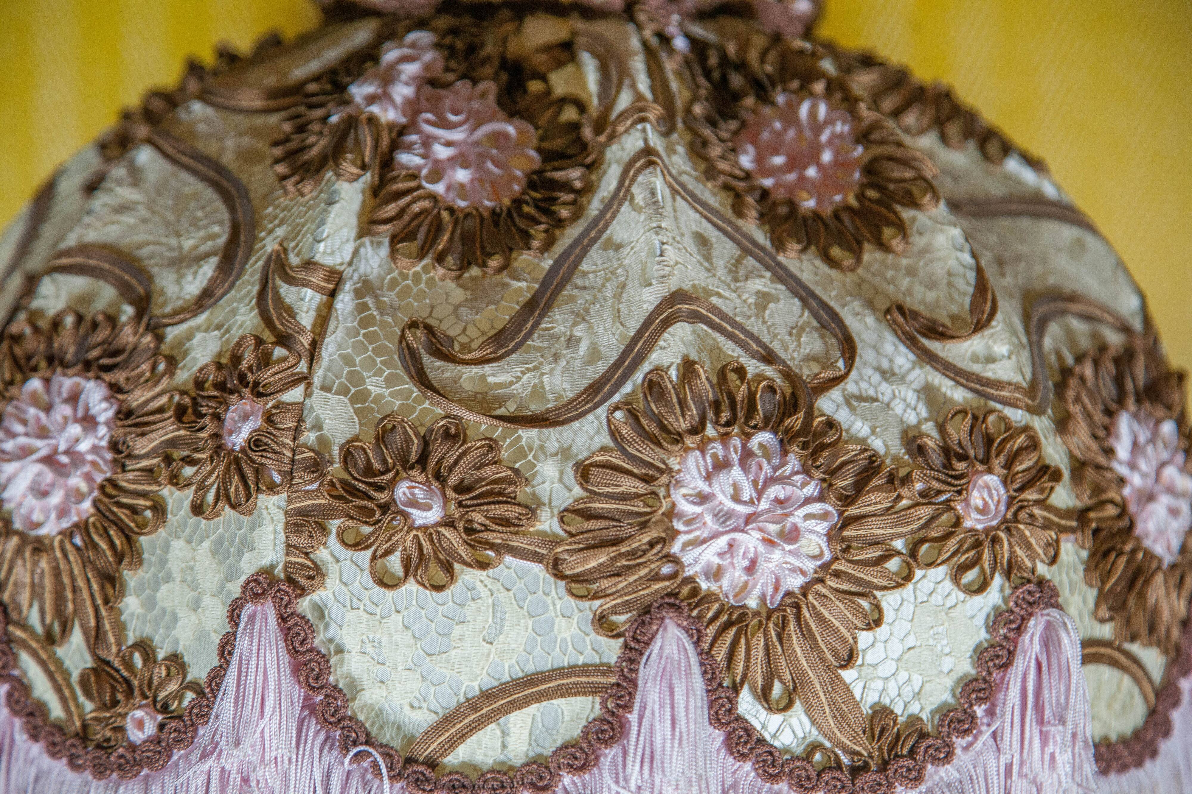 Large brass lamp with lampshade