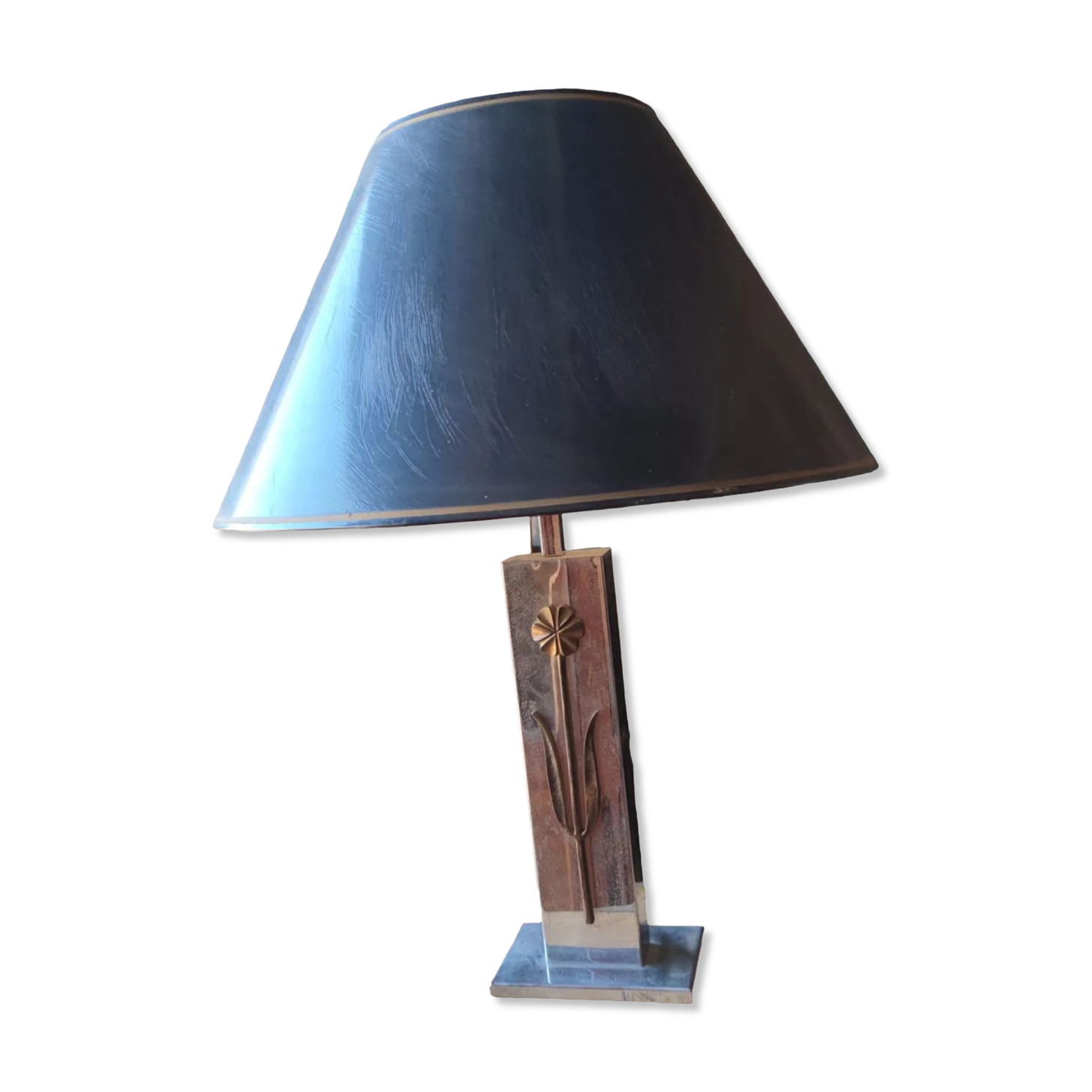 Chrome and bronze metal lamp, circa 1970
