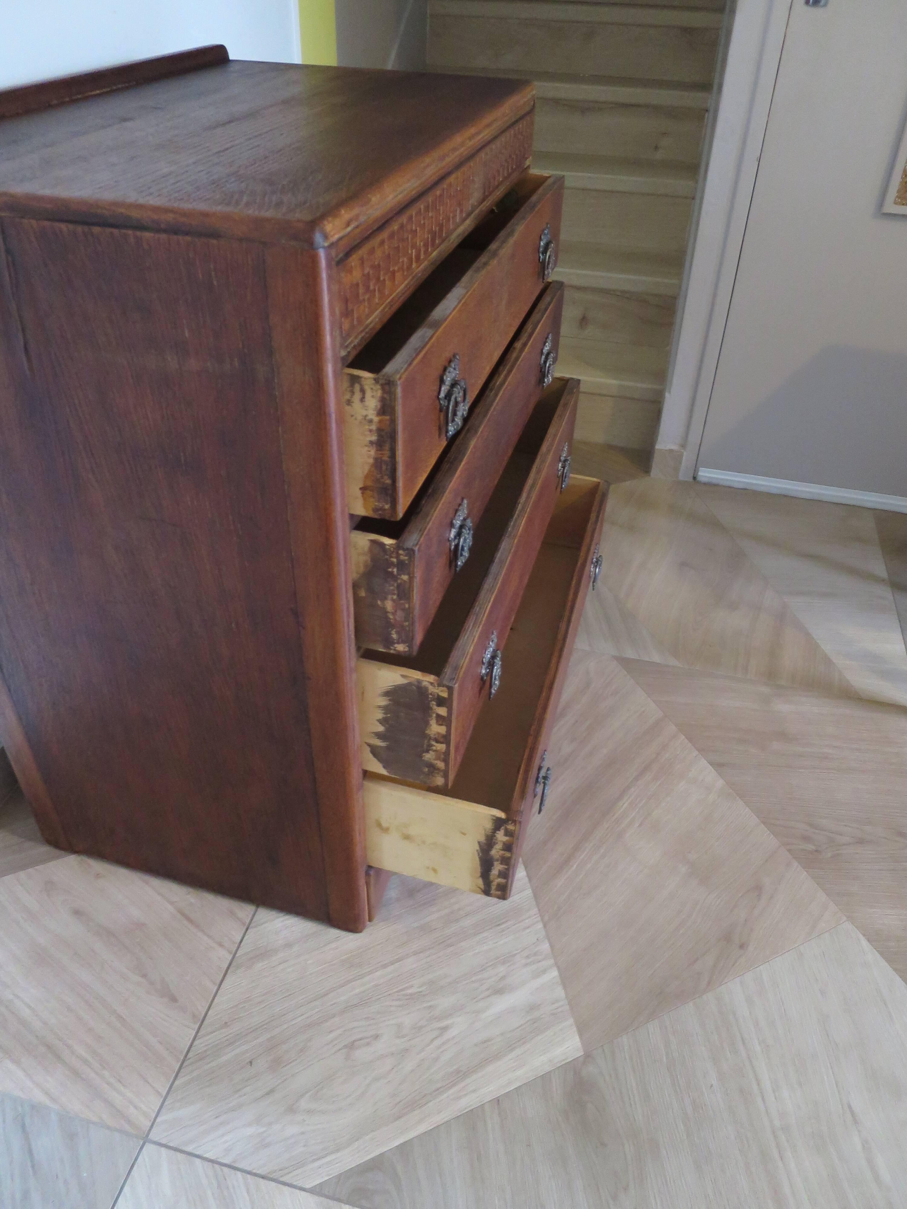 Art Deco chest of drawers with 4 drawers in oak, France 1930s-50s
