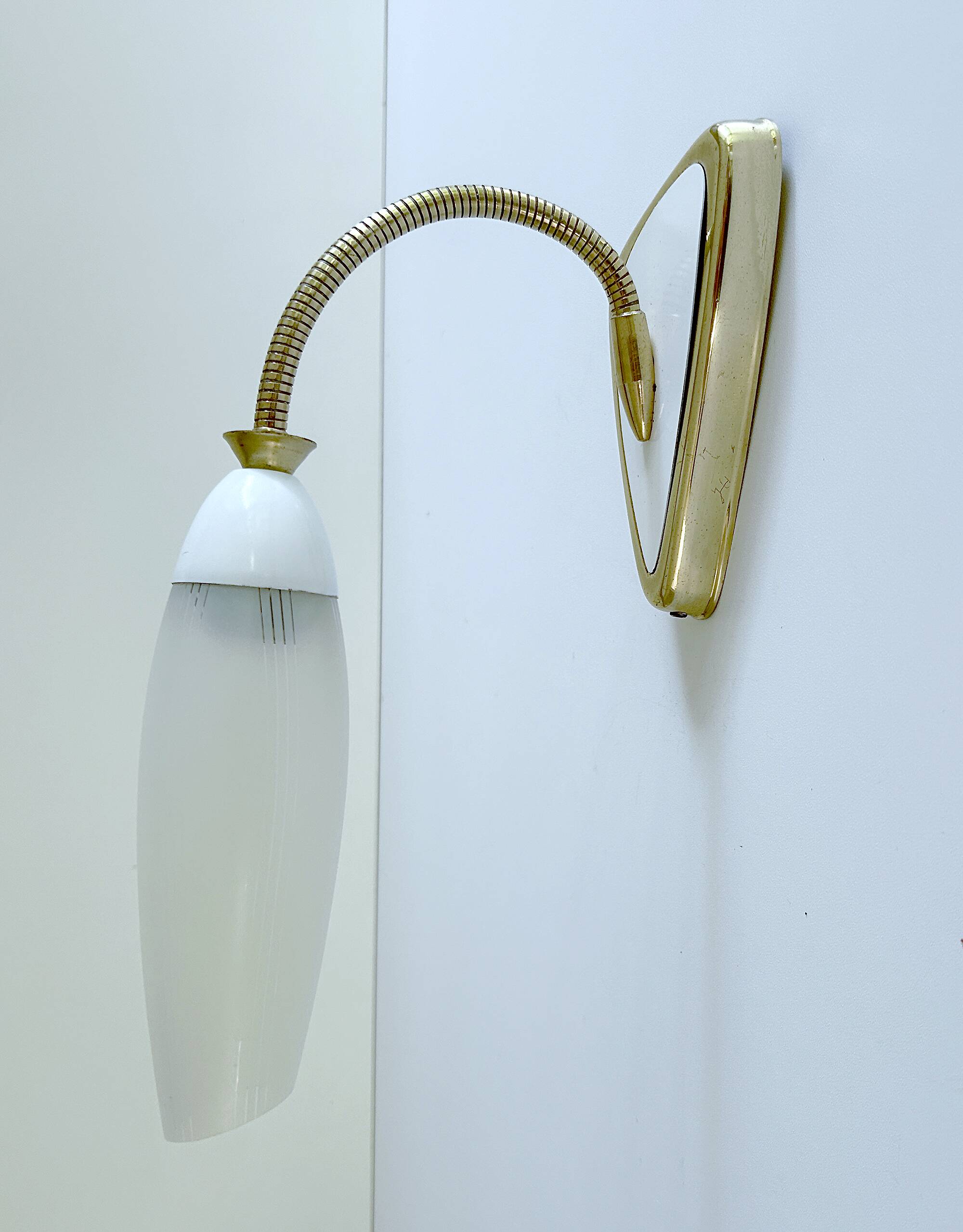 Mid Century Flexible Brass Glass Wall Light