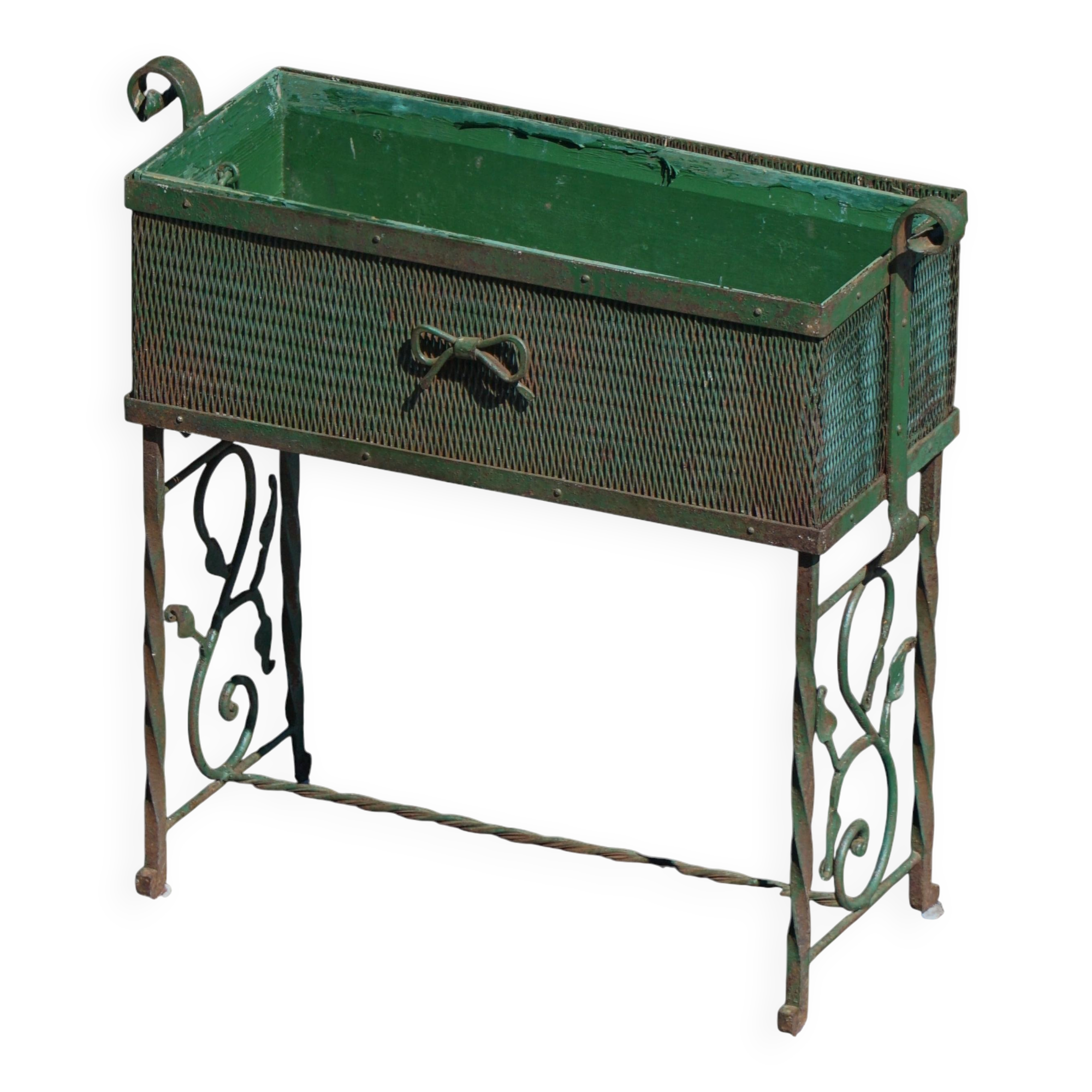 Vintage Art Nouveau Decorative Art, Green Metal Planter, 1920s