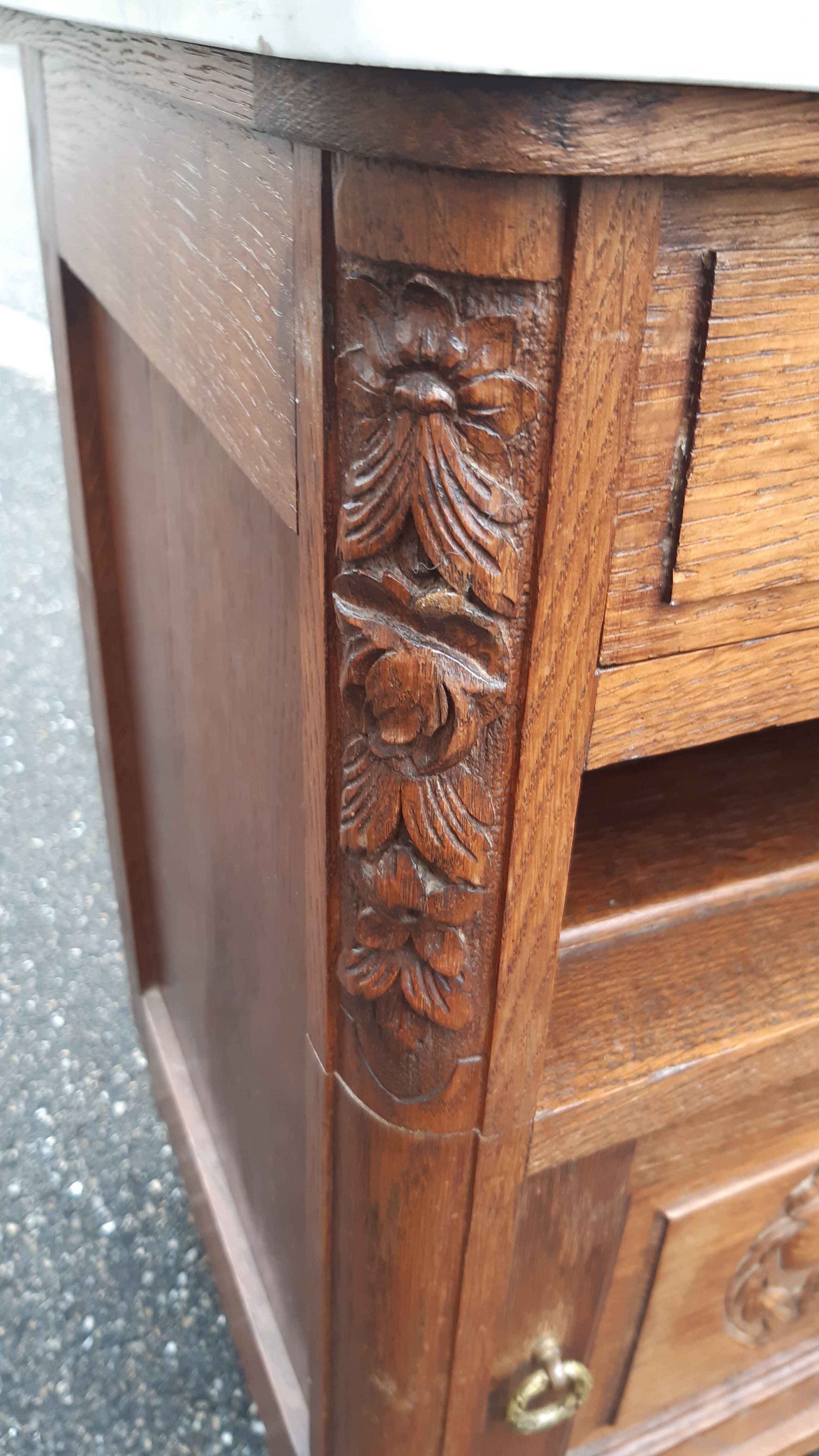 Solid oak and marble bedside tables