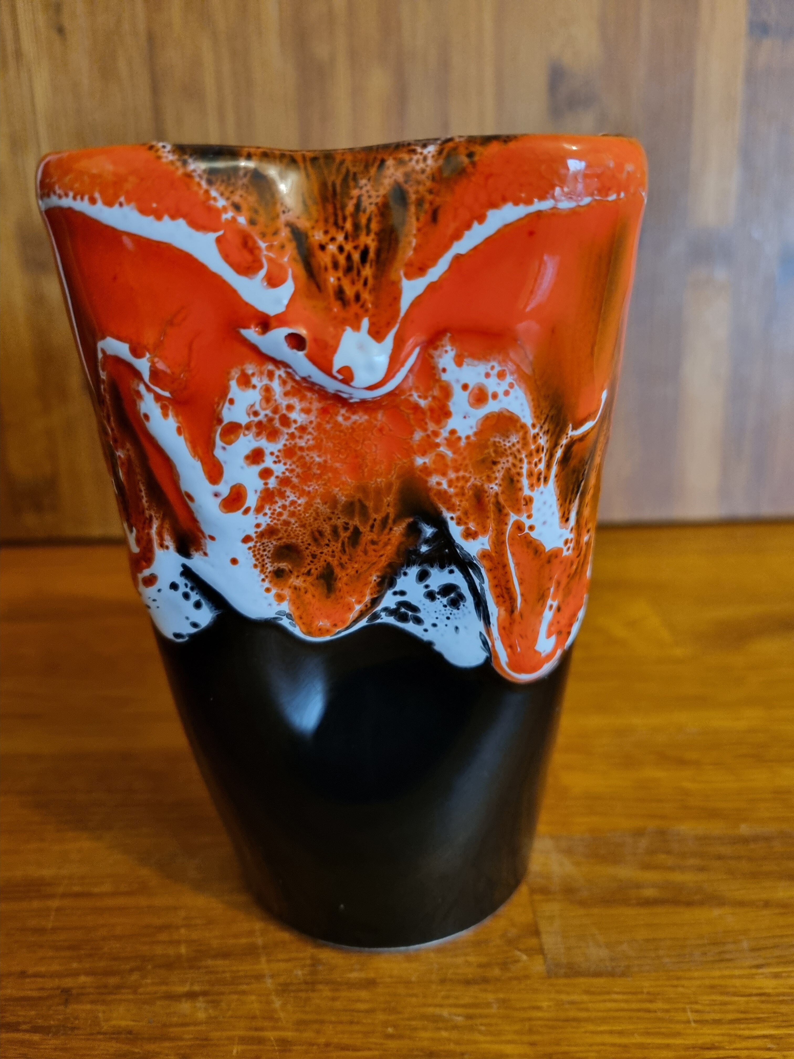 Vintage Vallauris 70s orange red and brown vase