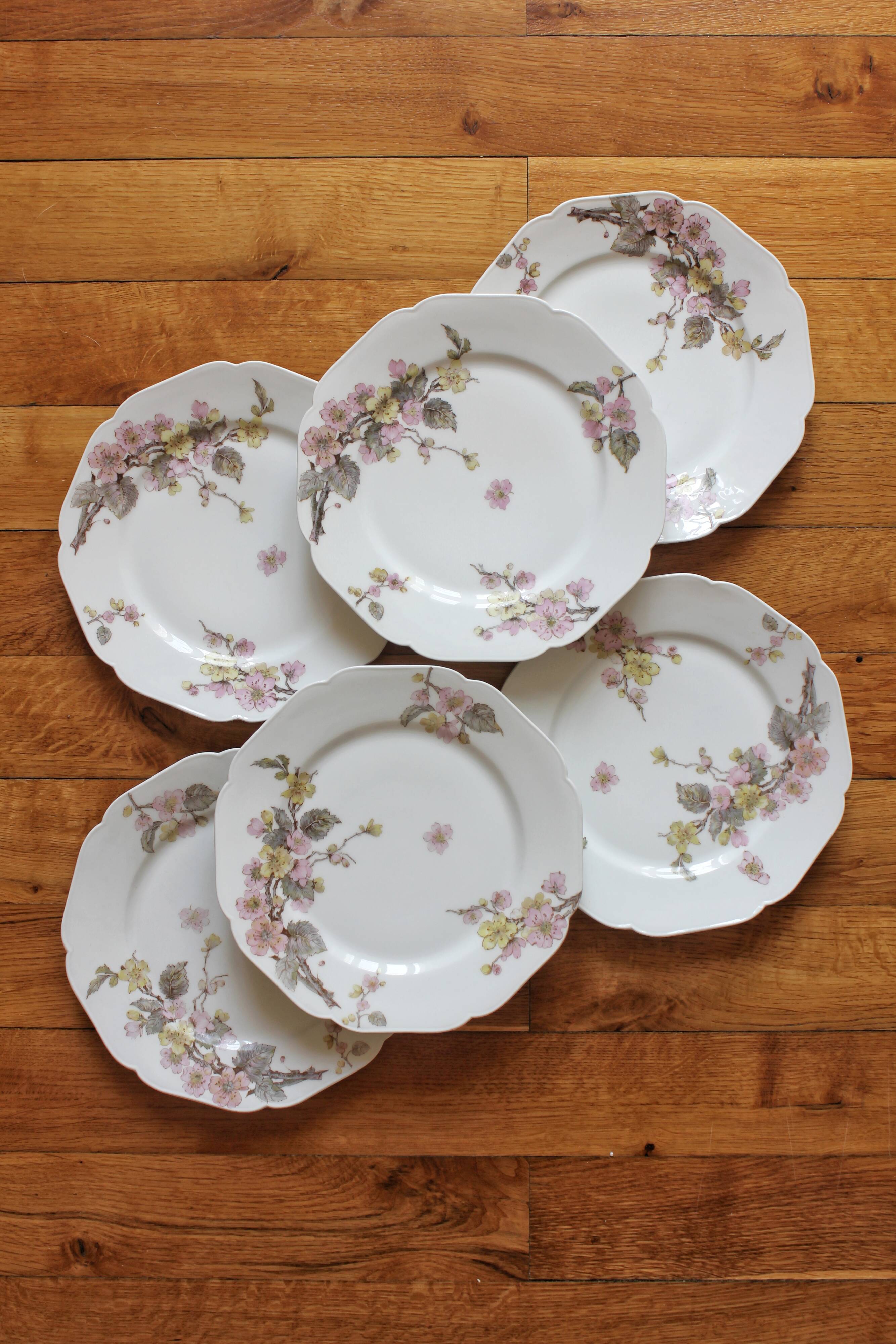 Six antique H&C porcelain dessert plates, Maison Ragot Lille, early 20th century