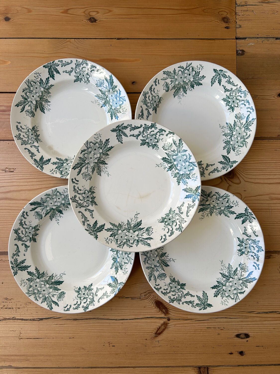 Set of 5 antique deep plates "Terre de Fer"