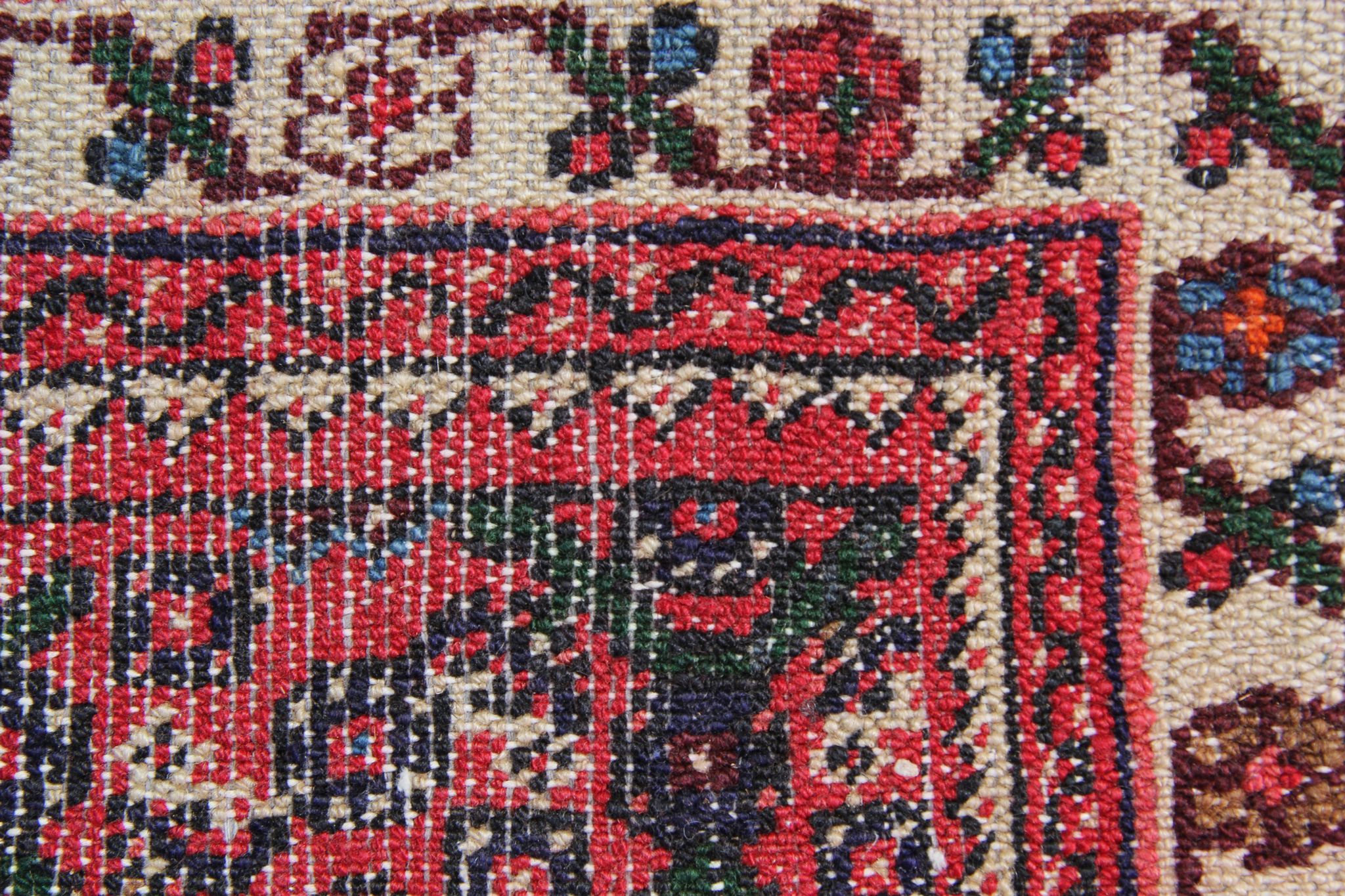 Handmade persian rug, red wool runner rug- 75x387cm