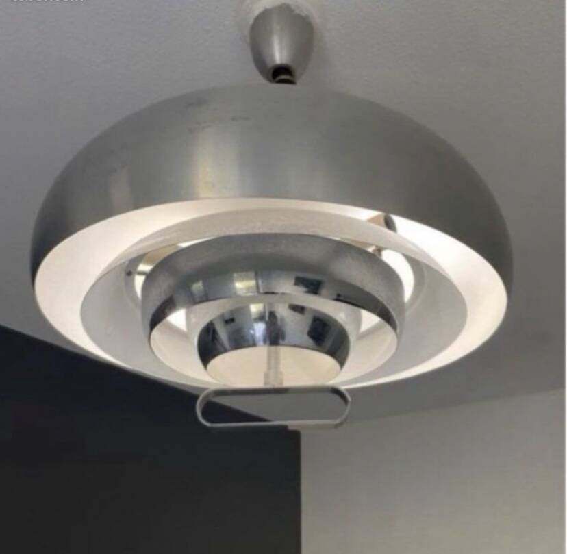 Large Suspension luminaire Space age brushed aluminum chrome design furniture lighting 70