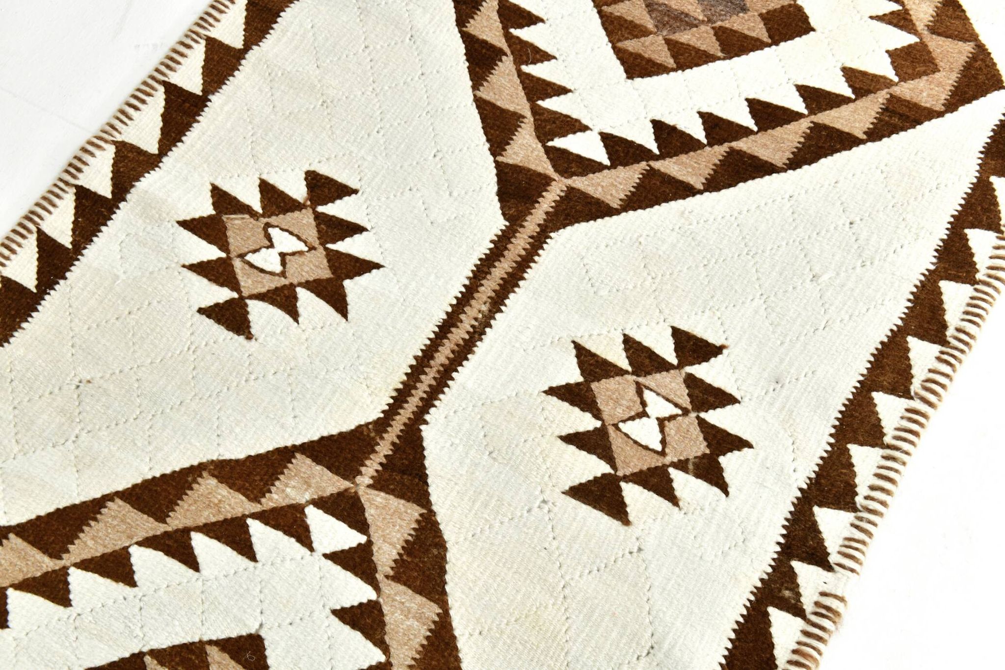 3x12 Geometric Beige & Brown Kilim Runner Rug, 102x357Cm