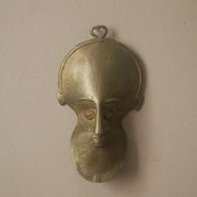 Brass mask wall sculpture tribal decorative object African art handmade vintage