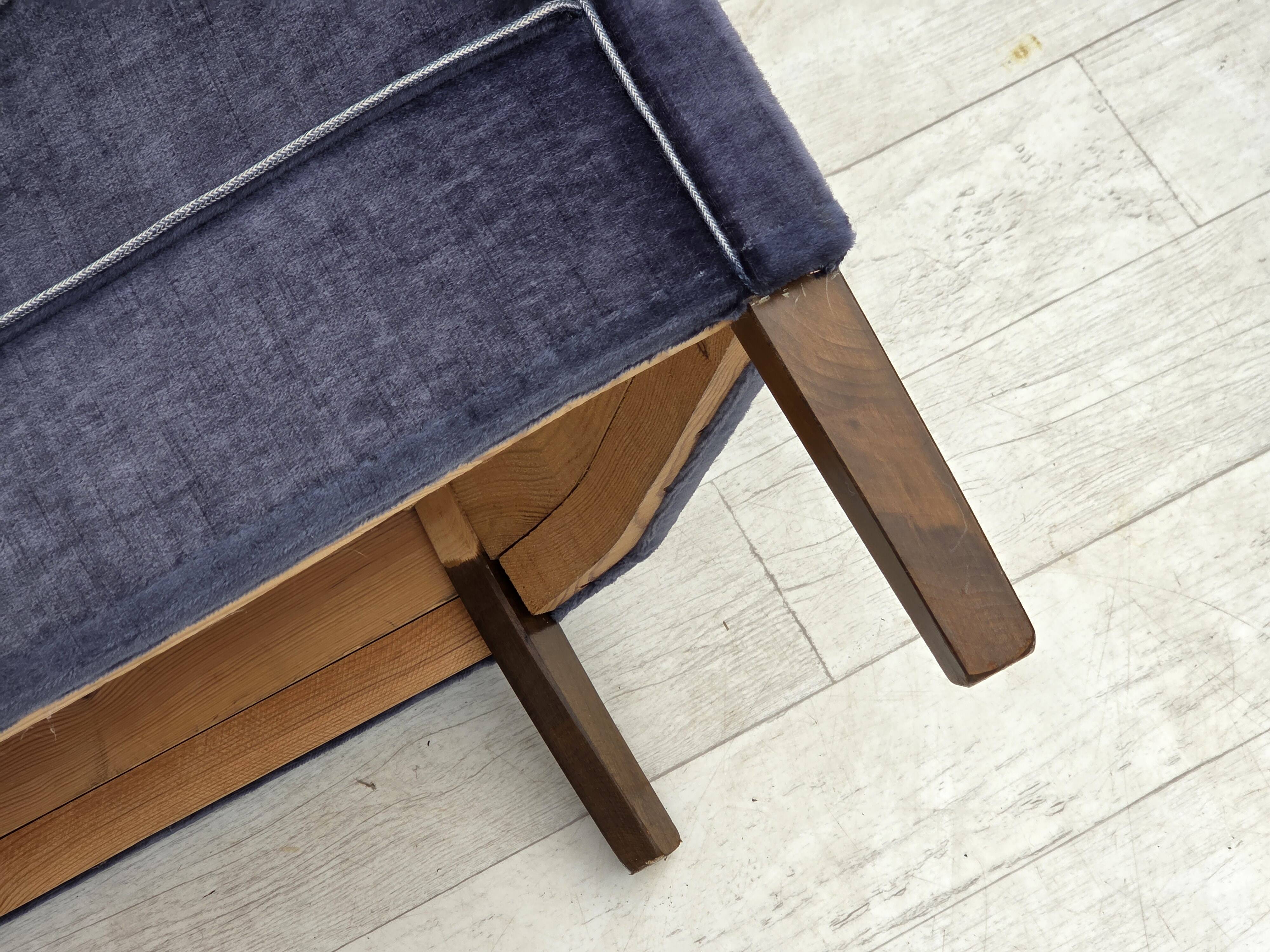 1960s, Danish 2-seater sofa, original blue furniture velour, beech wood.