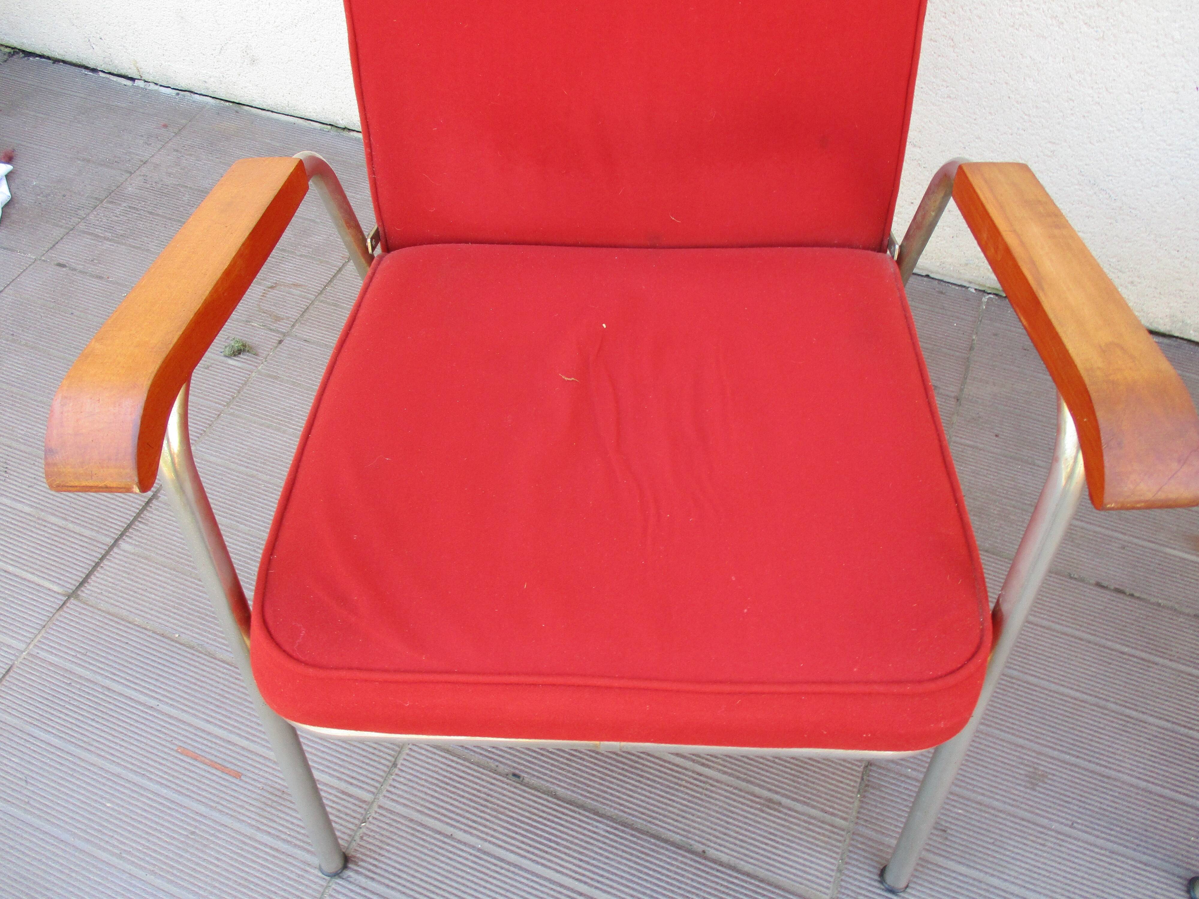Pair vintage red velvet armchairs 50/60 years