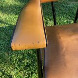 Rare light brown leatherette armchair, by "Colette Gueden", designer from the 50s