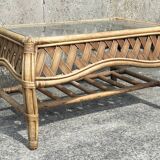 Rectangular coffee table, bamboo, rattan and wicker, vintage, 60s