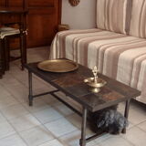 Natural stone coffee table and wrought iron frame from the 70s