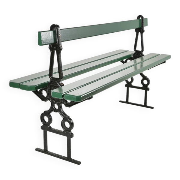 Banc public parisien Davioud en fonte noir et bois vert