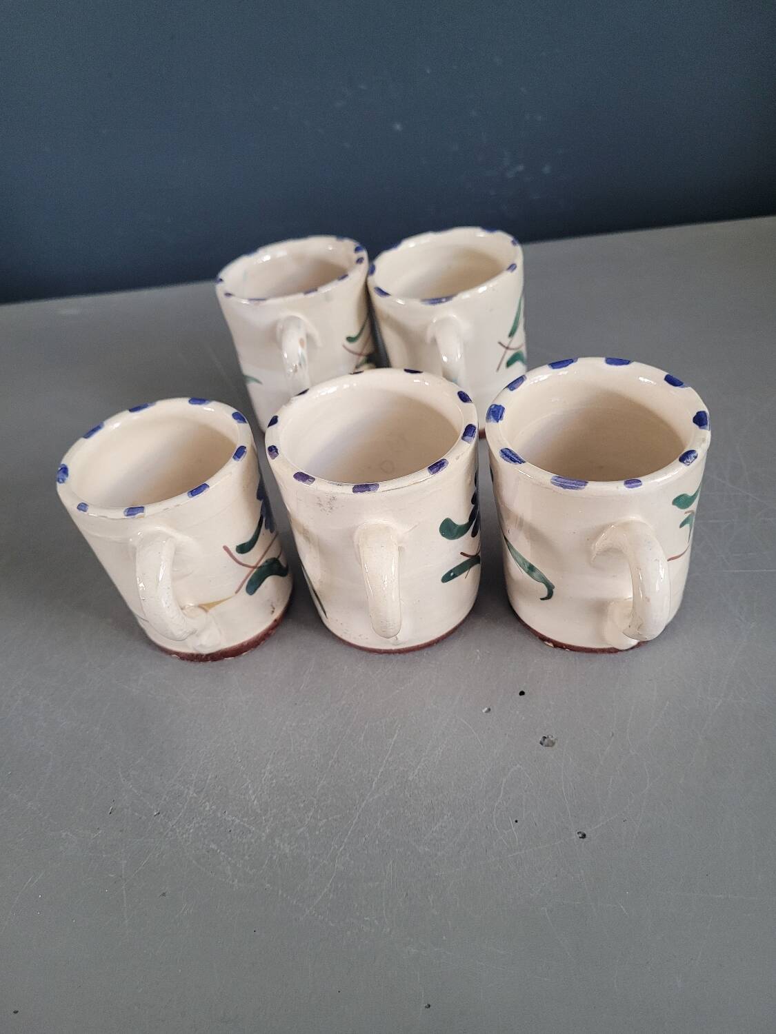Set of 5 glazed ceramic coffee mugs