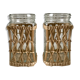 Duo of glass jars surrounded by vintage bamboo