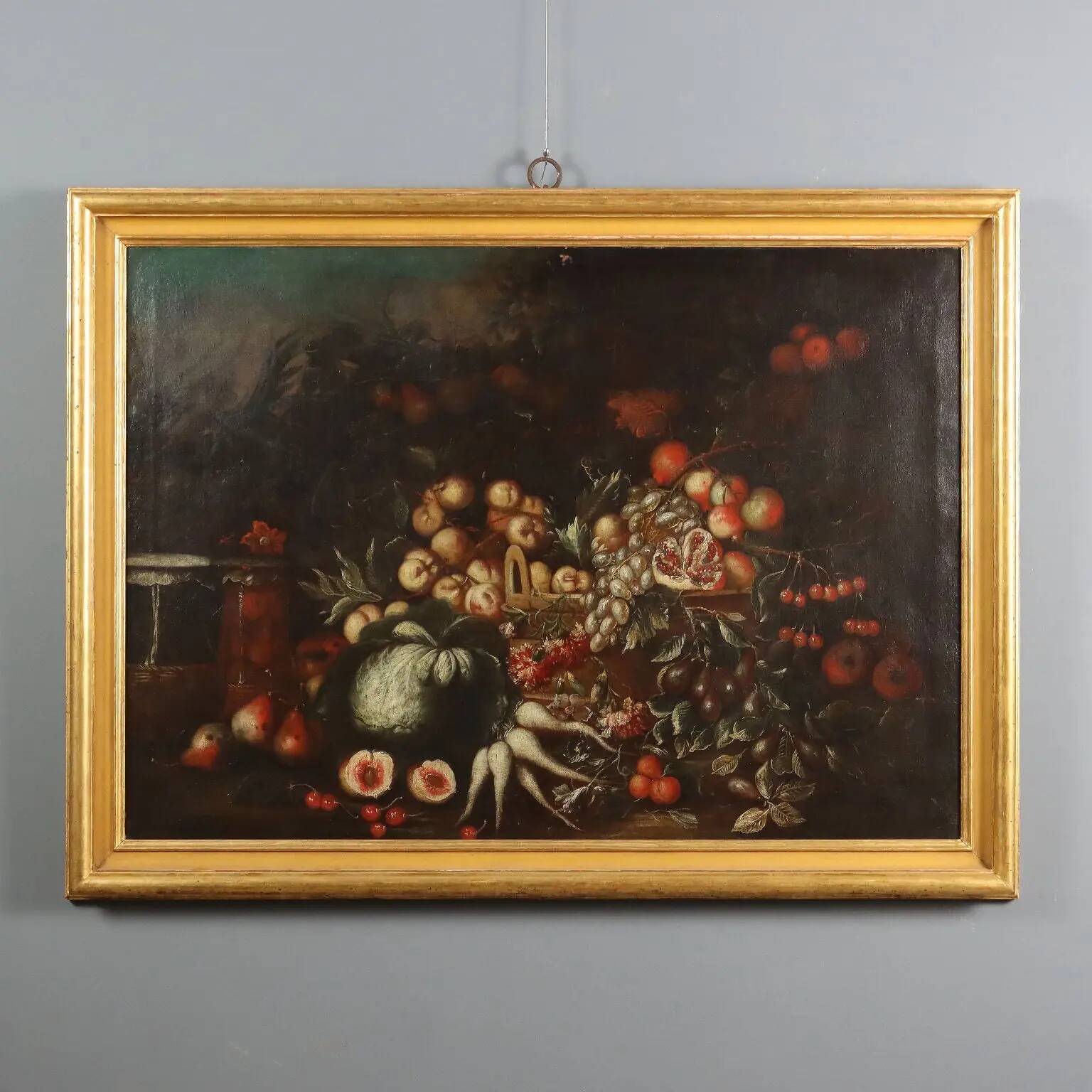 Peinture ancienne nature morte aux fruits, huile sur toile, XVIII Century