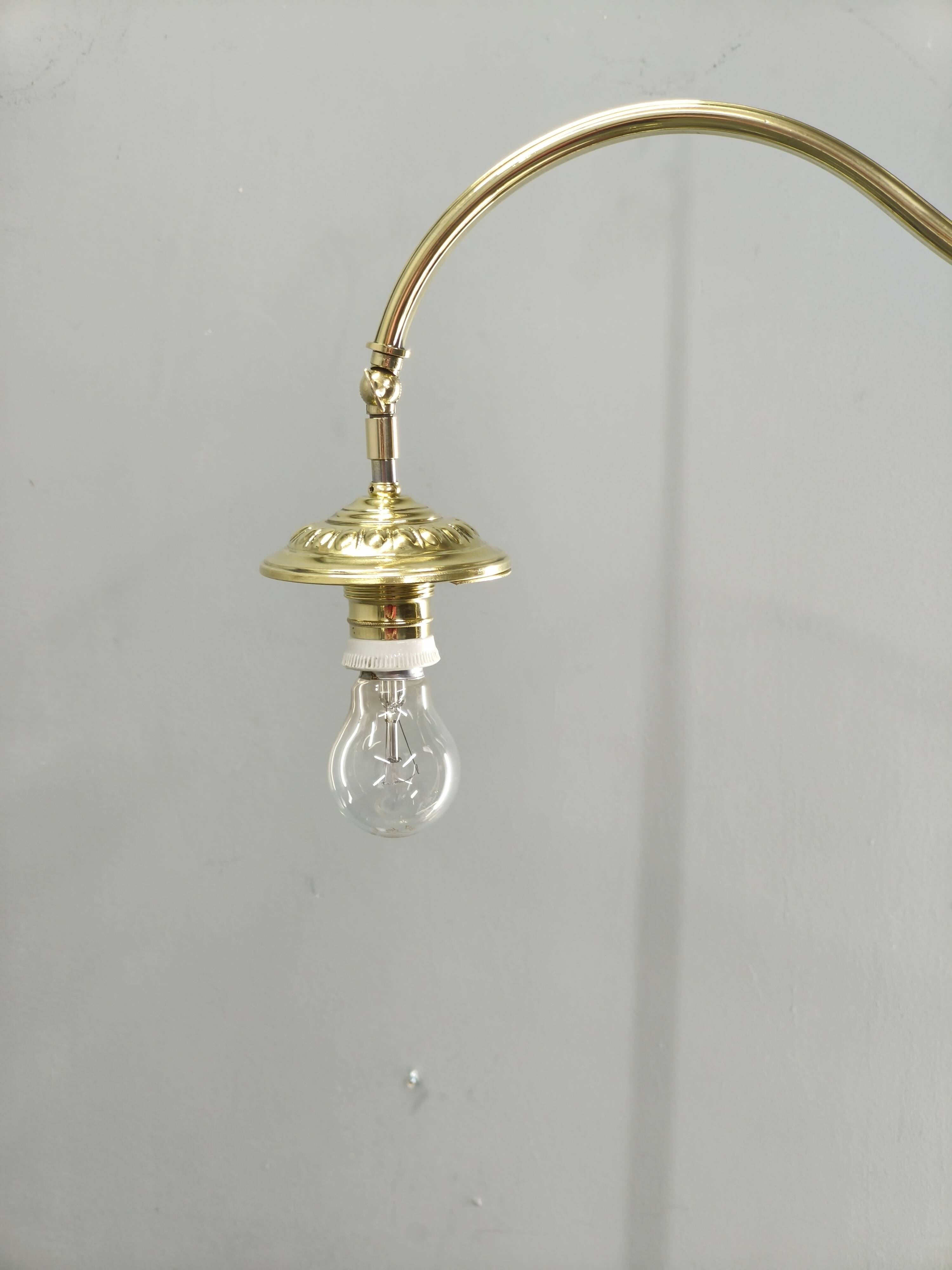 Italian Art Deco Brass Floor Lamp with Glass Globe, 1930s