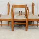 5 wooden chairs tapered base, circa 1975.