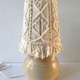 Sandstone lamp with a macrame Lampshade, Jean Migeon