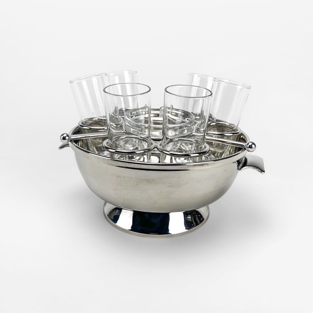 Silver metal and glass caviar serving