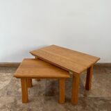 Brutalist mid-century set of oak nesting tables