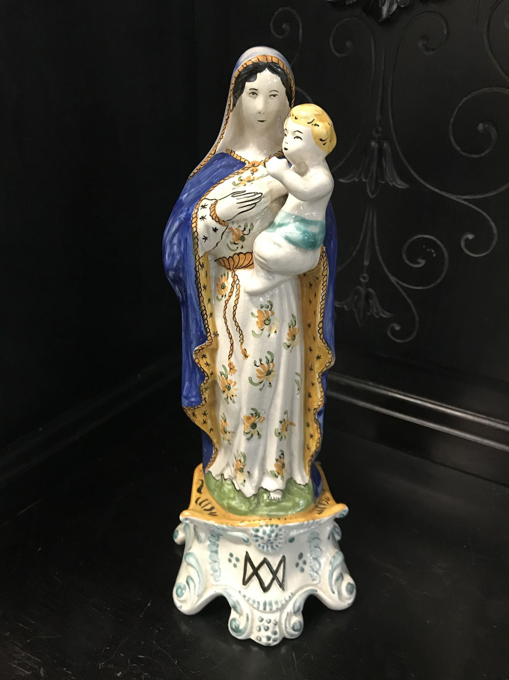 Virgin and child in earthenware of quimper early twentieth century