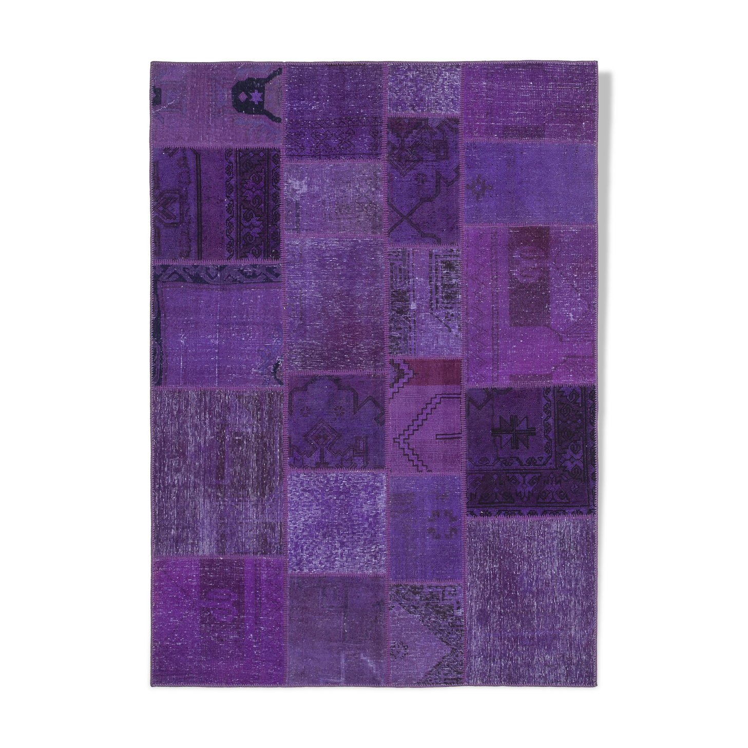 Hand-knotted turkish vintage 171 cm x 239 cm purple patchwork carpet