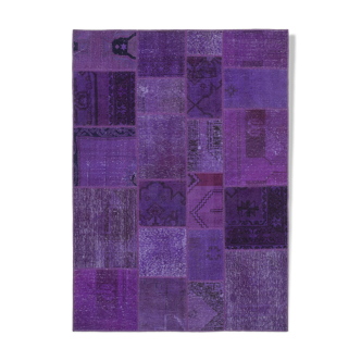 Hand-knotted turkish vintage 171 cm x 239 cm purple patchwork carpet