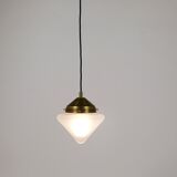 Up to 7 Art Deco brass pendant lights with conical glass shades, Vienna 1930s.