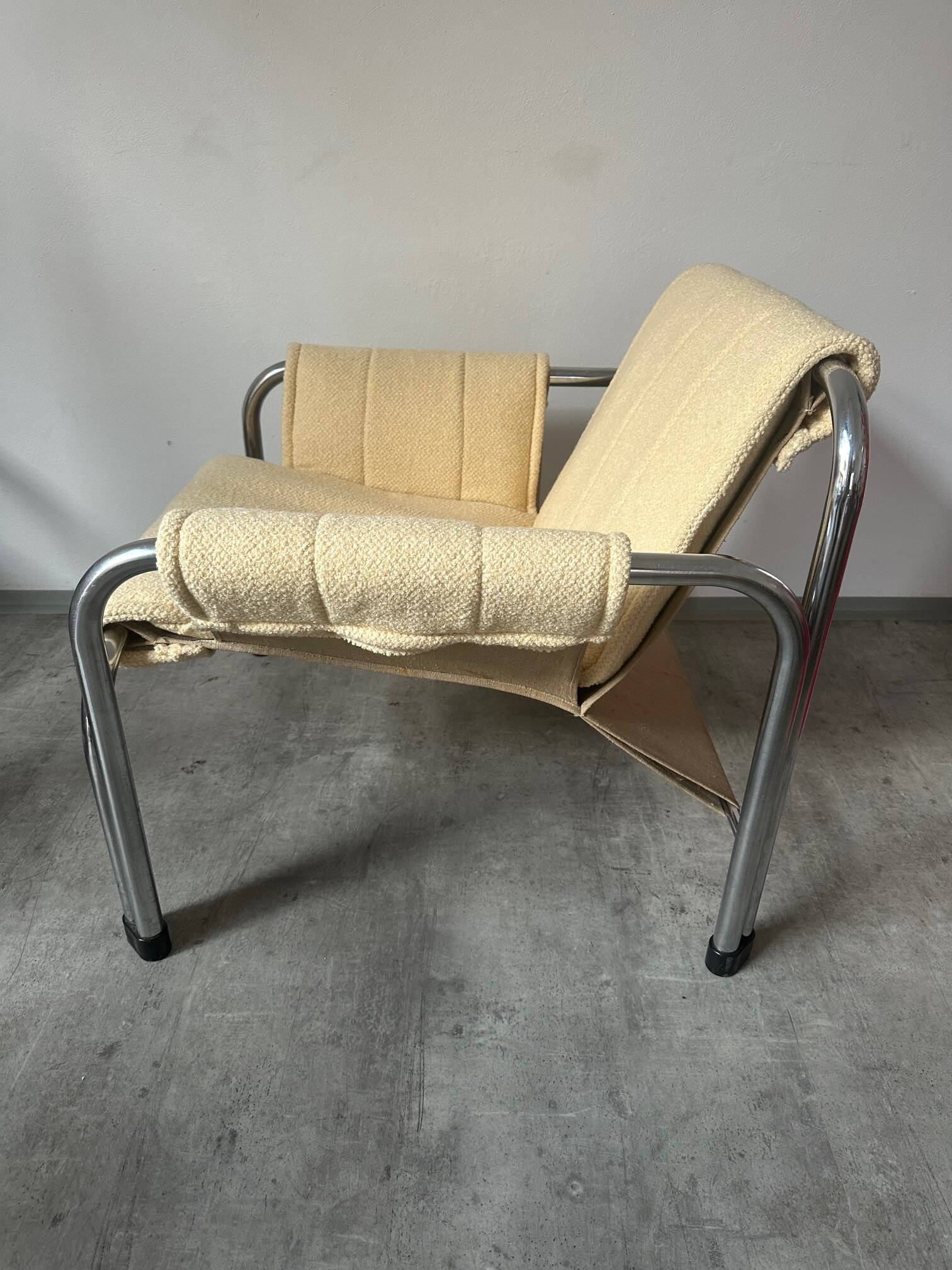 1980s armchair with yellow bouclé upholstery