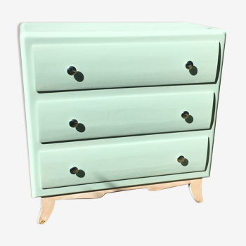 Commode pieds compas 3 tiroirs vert pastel