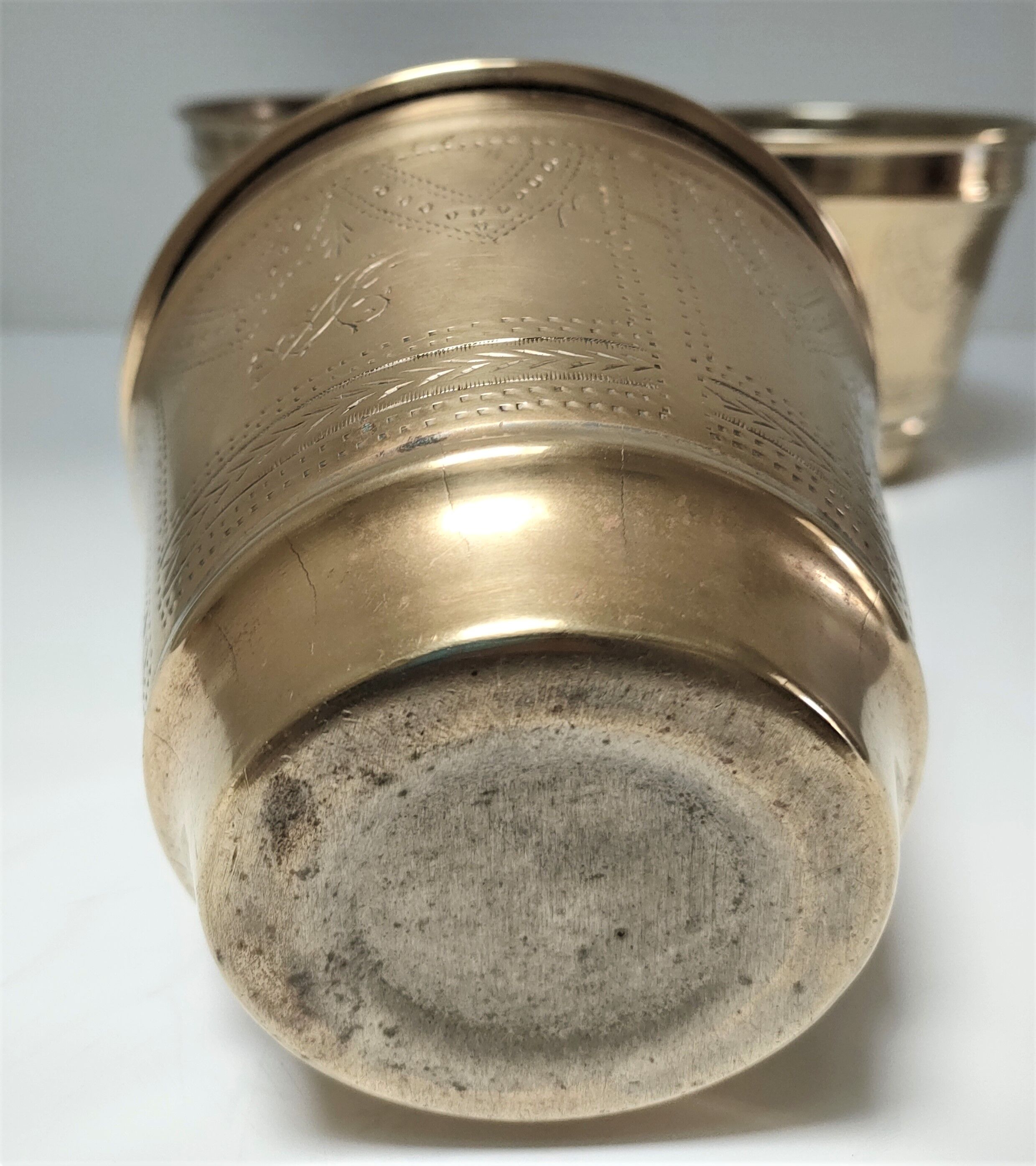 Three pot covers brass silver cover golden patina monogram early twentieth century