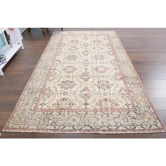 Vintage Turkish Hand-Knotted Wool Cotton Beige Area Rug 169x304