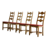 Vintage Danish Brutalist ladderback chairs in oak by Henning Kjærnulf, 1960s, set of 4