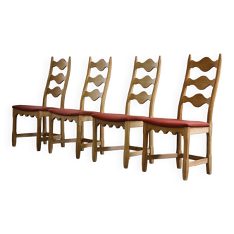 Vintage Danish Brutalist ladderback chairs in oak by Henning Kjærnulf, 1960s, set of 4
